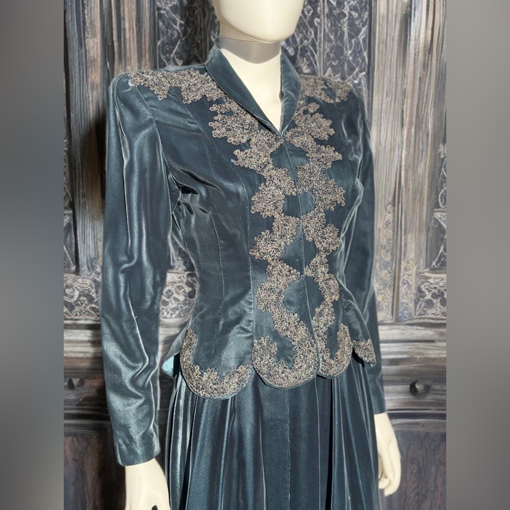 Vintage Teal Beaded Jacket and Skirt
